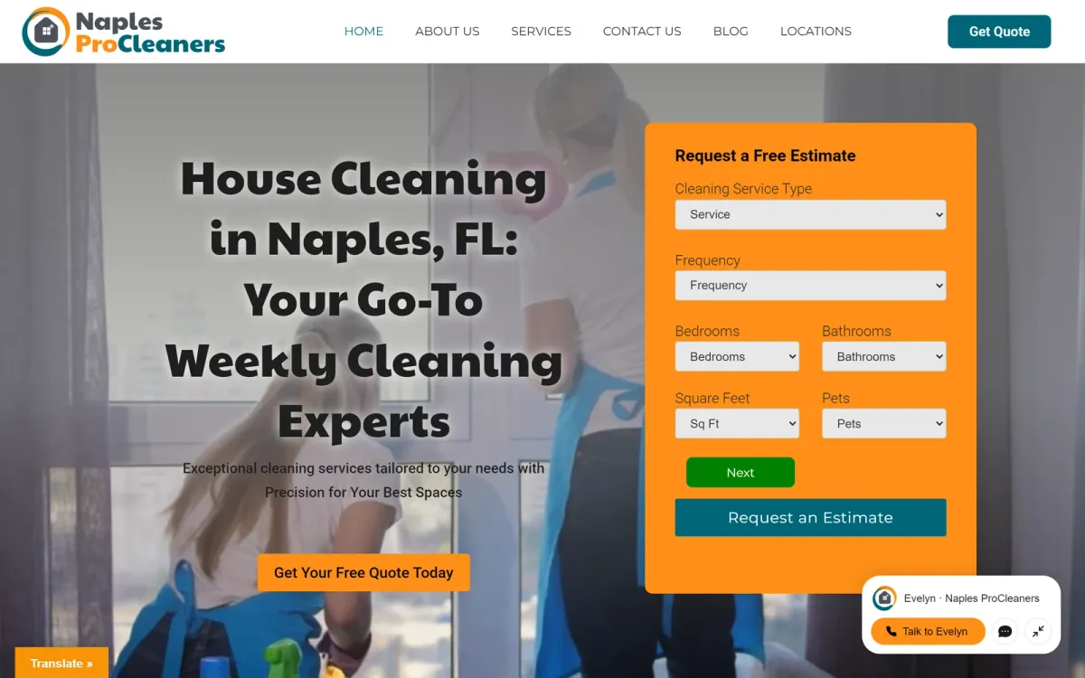 Naples ProCleaners website on desktop