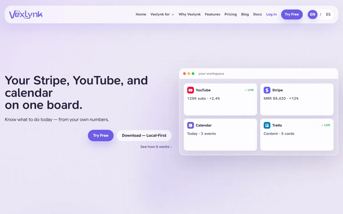 Vexlynk website on desktop