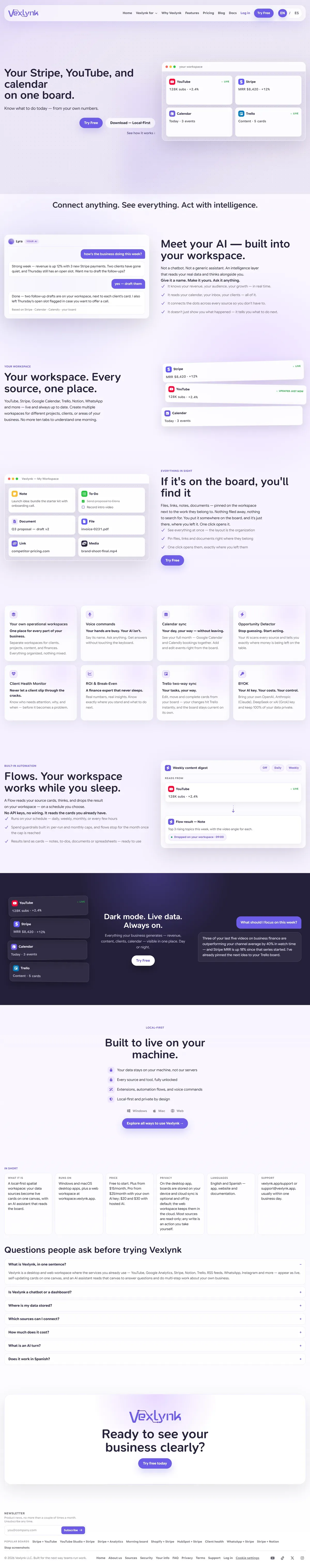 Vexlynk website, full page